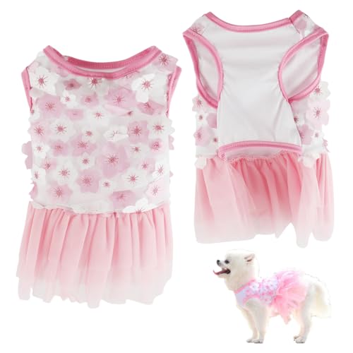 Qpets Dog Clothes Small Dog Floral Dress Cut Pink Flower Lace Skirt Summer Dog Clothes Dress Small Dog Cat Party Costume (L, Pink) Qpets Dog Clothes Small Dog Floral Dress Cut Pink Flower Lace Skirt Summer Dog Clothes Dress Small Dog Cat Party Costume (L, Pink)